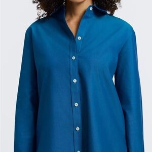 Foxcroft Non-Iron Shaped Fit Button-Down Shirt – Blue, Women’s Plus 1X (18W–20W)